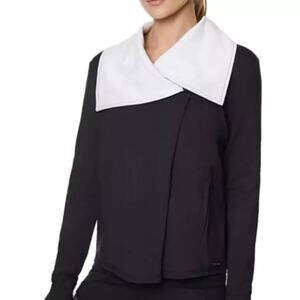 BETSEY JOHNSON OPEN FRONT ASYMMETRIC ATHLETIC JACKET BLACK/IVORY SIZE MEDIUM